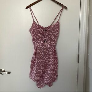 SHEIN Pink / Mauve Romper with Pink Floral/Flower Polkadots | Size Large L 8/10